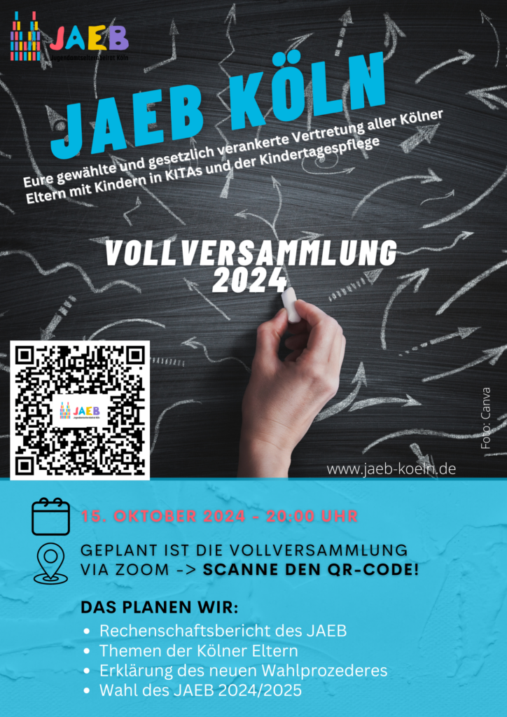 Einladung Vollversammlung JAEB-Wahl 2024/2025 zur Zoom-Veranstaltung inklusive QR-Code