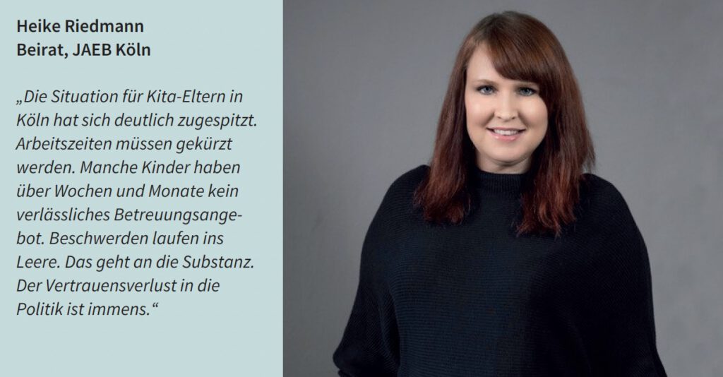 KiTa-Report Köln, JAEB Köln, Heike Riedmann über die schwierige Situation der KiTa-Eltern in Köln; KiTa-Krise